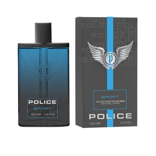 Police Sport Eau de Toilette for Men, 100ml blue bottle with winged logo, luxury fragrance