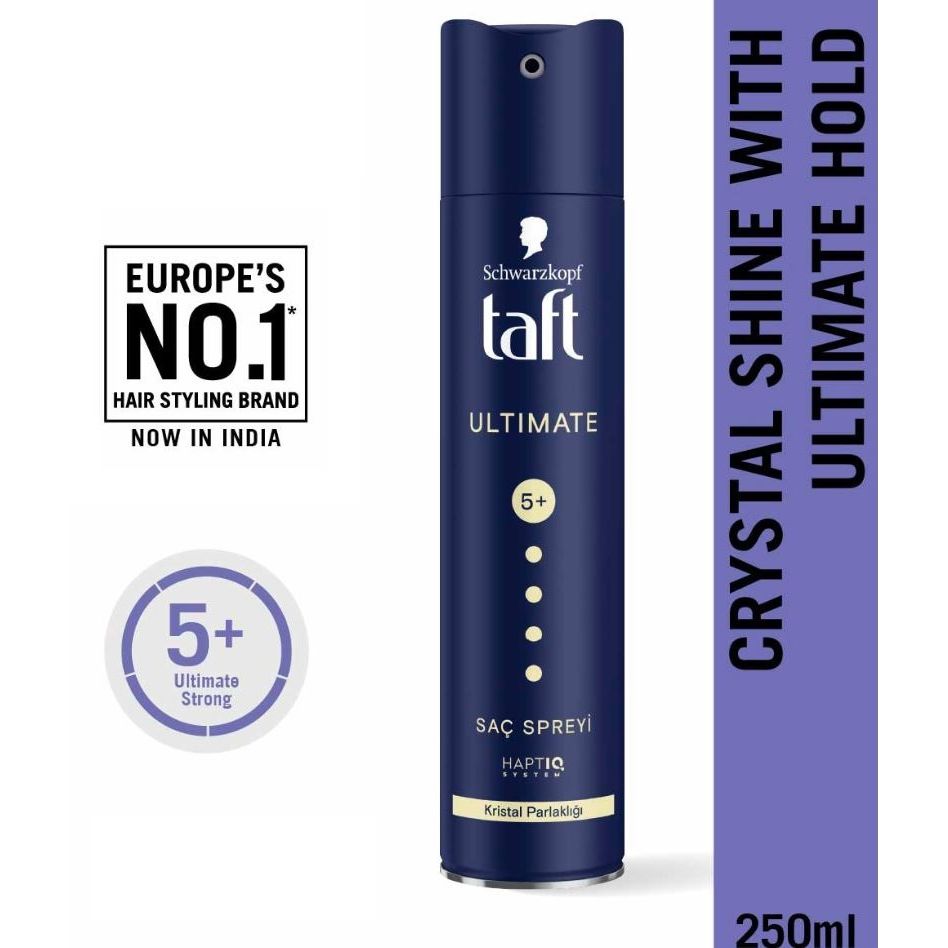 Schwarzkopf Taft Ultimate hairspray 250ml for strong hold and crystal shine.