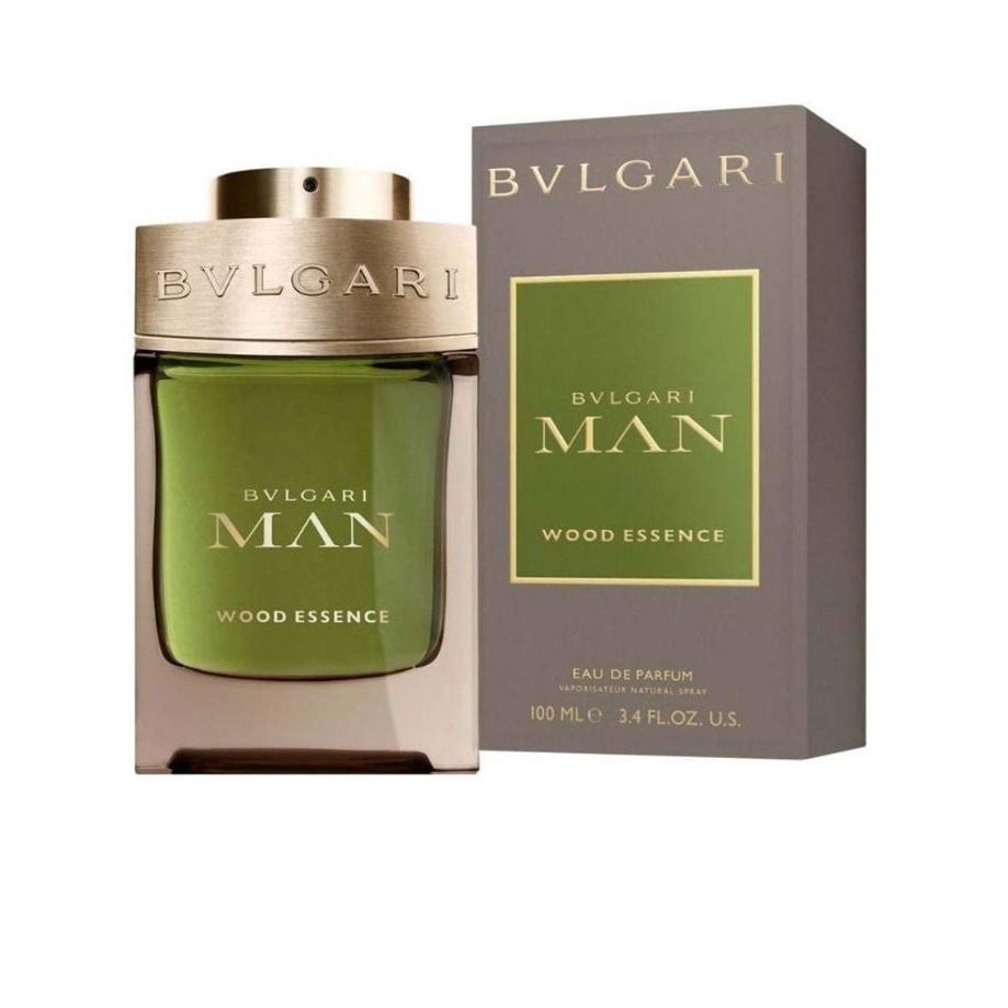 Bvlgari Man Wood Essence Eau de Parfum 100ml bottle and packaging, green and gold design