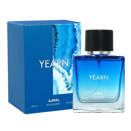 Ajmal Yearn Eau de Parfum 100ml bottle and box with blue gradient design
