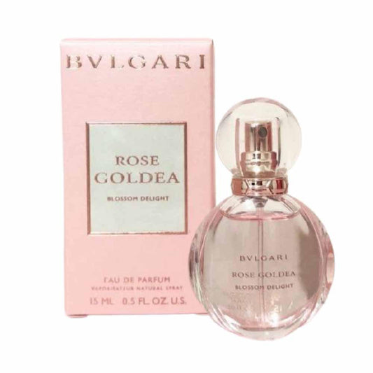 Bvlgari Rose Goldea Blossom Delight Eau de Parfum 15ml bottle with pink packaging, luxury designer fragrance