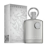 Supremacy Afnan Pour Homme Eau de Parfum, luxury silver bottle with elegant packaging