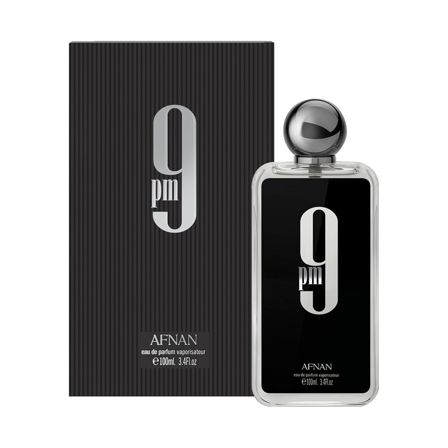 Afnan 9pm Eau de Parfum 100ml bottle and box, elegant black packaging fragrance