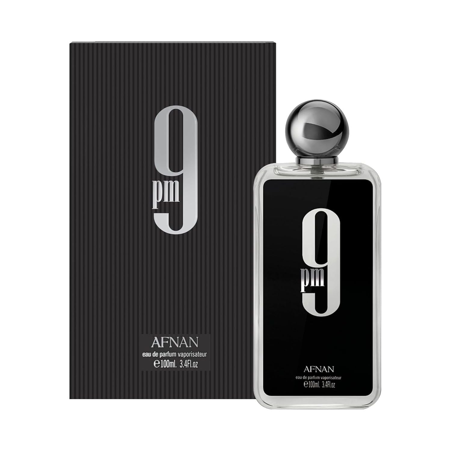 Afnan 9pm Eau de Parfum 100ml bottle and box, elegant black packaging fragrance