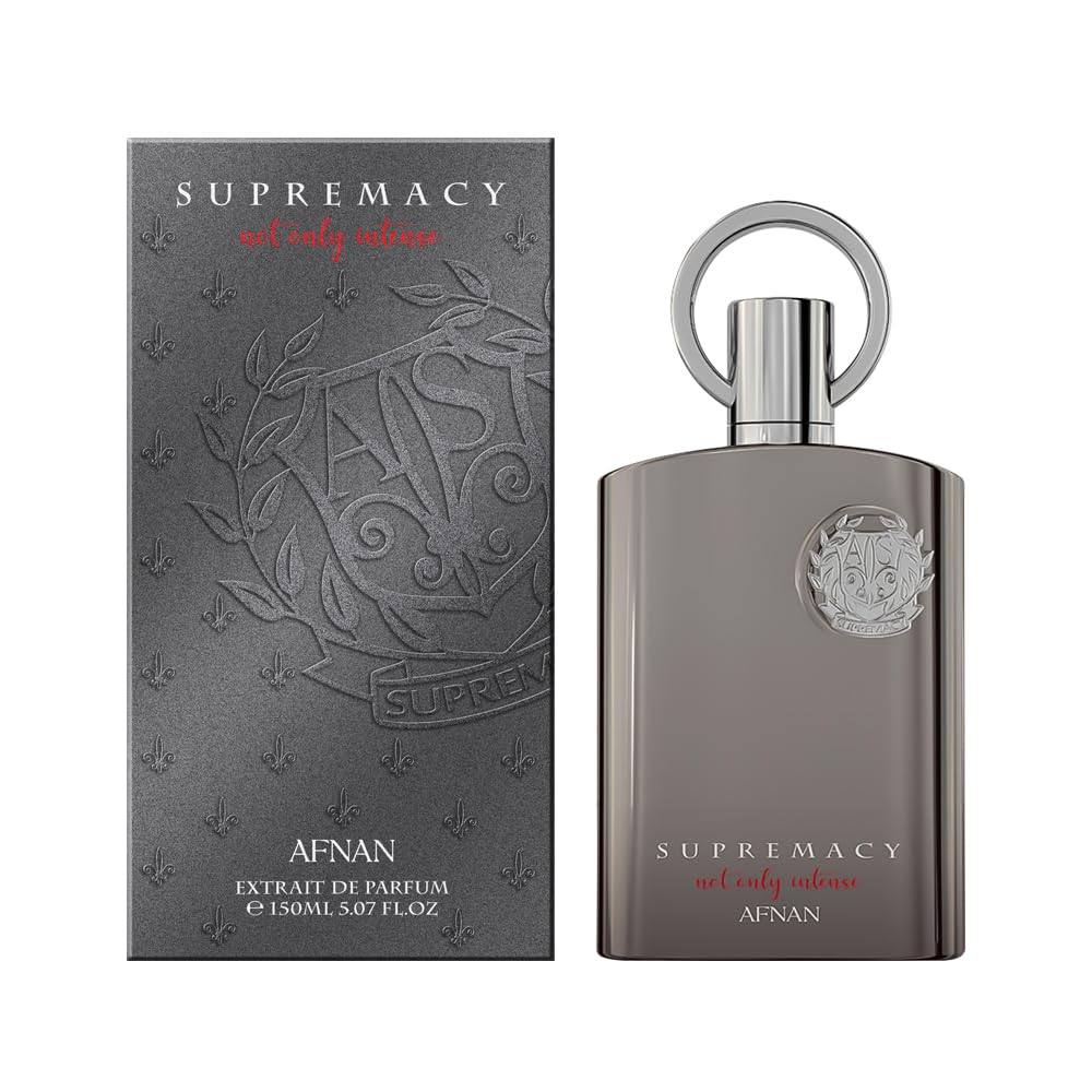 AFNAN Supremacy Not Only Intense Extrait de Parfum 150ml – luxury oud fragrance with elegant grey bottle and box