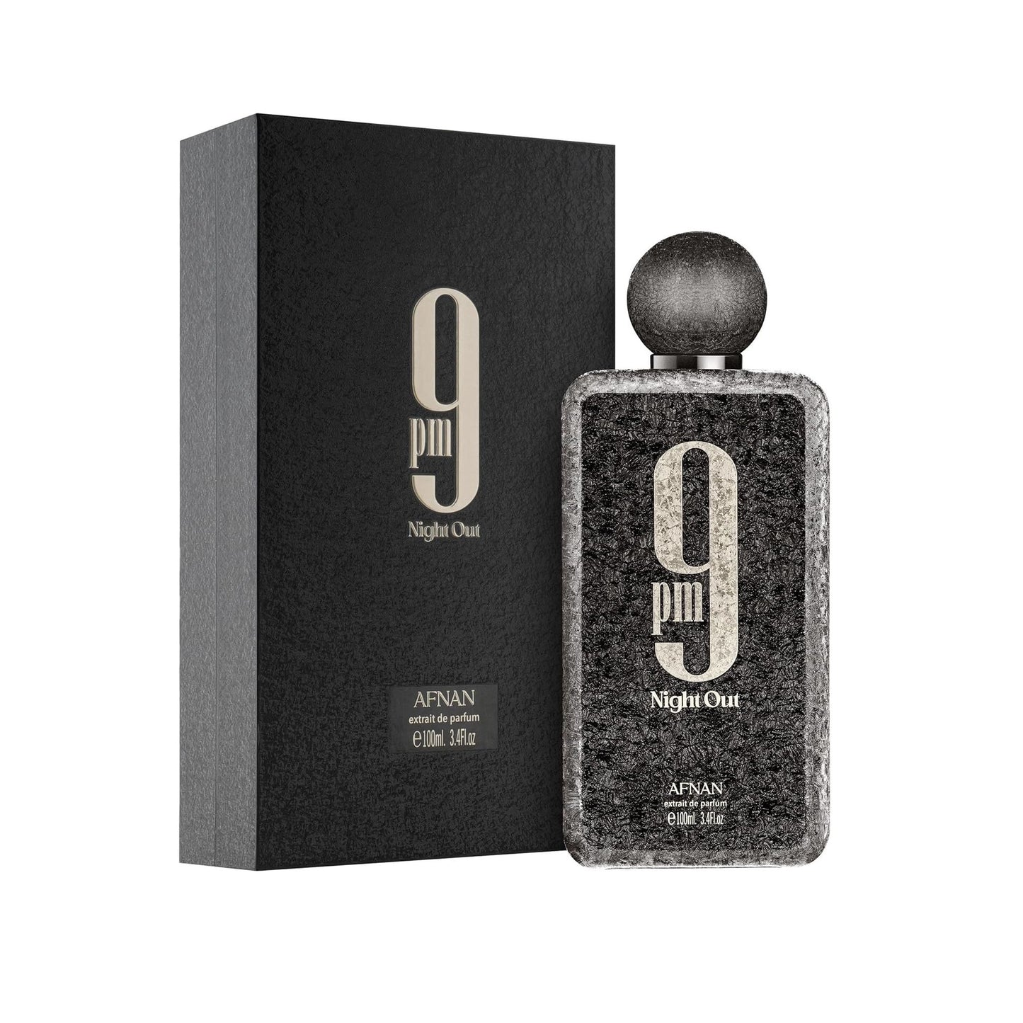 Afnan 9PM Night Out perfume bottle and box, luxury fragrance for men, 100ml