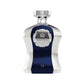 Luxury blue and silver perfume bottle with crown emblem and 'HIGHNESS VI' label