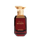 Afnan Cherry Bouquet perfume bottle with gold cap and red glass, isolated on white background.