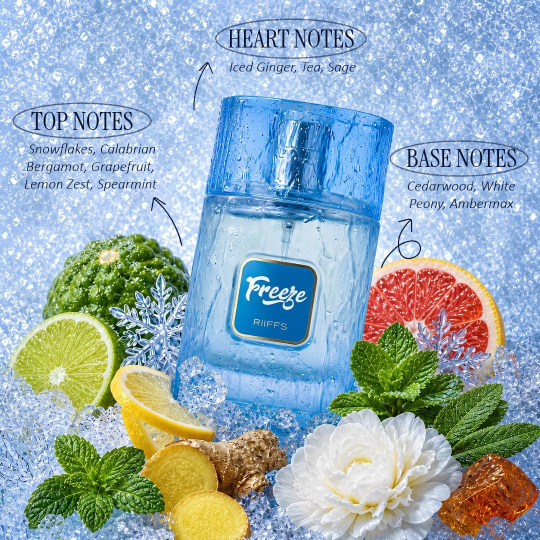 RiiFFS Freeze Extrait De Parfum 100ml | Unisex Long Lasting Perfume | Fresh Citrus, Mint & Amber Fragrance | Premium Day-to-Night Scent for Men & Women | Eau de Parfum Spray