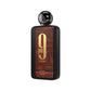 Afnan 9pm Elixir perfume bottle with black cap and gold label design on brown background.