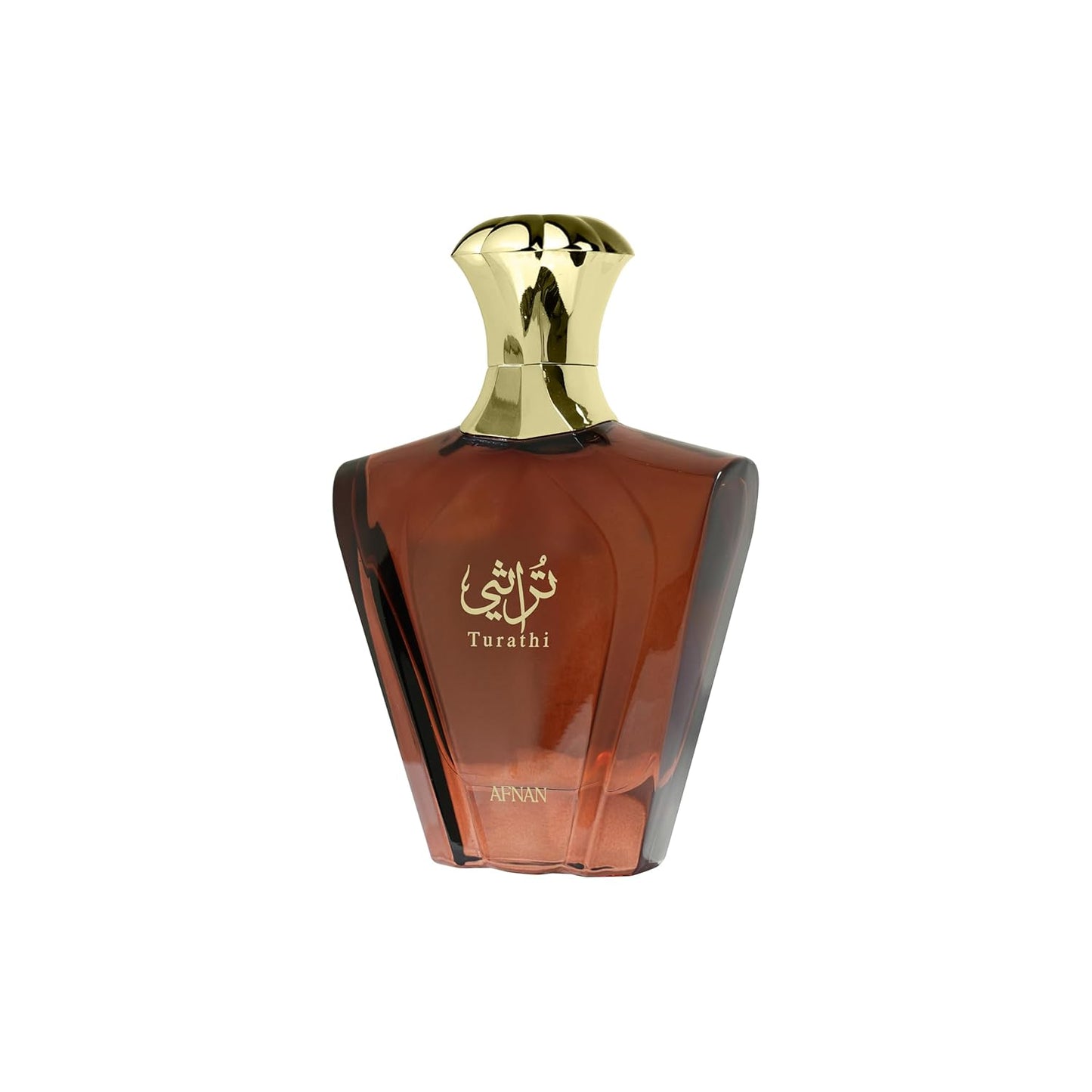 Turathi luxury oud perfume with golden cap and amber glass bottle