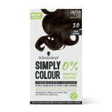 Schwarzkopf Simply Colour 3.0 dark brown permanent hair dye box with ammonia-free formula.