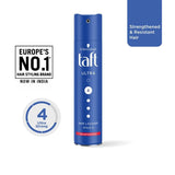 Blue bottle of Taft Ultra Hair Lacquer Hold 4 for strong, resistant hair styling