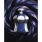 Luxury blue and silver perfume bottle labeled HIGHNESS VI with abstract metallic background