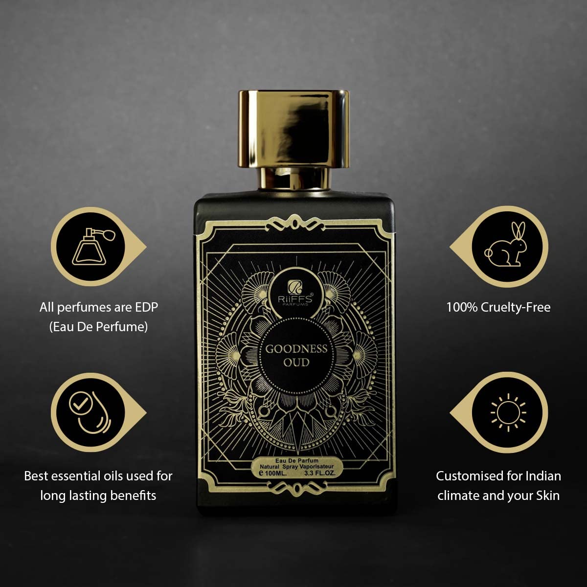 RiiFFS Goodness Oud | Long-Lasting Eau De Parfum | Luxurious Unisex Fragrance – Long-Lasting & Elegant Gift – 100ml (Black)