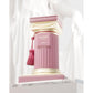 Luxury pink and gold perfume bottle shaped like a Greek column with tassel, labeled Historic Doria Afnan.