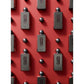 Multiple black 9PM Rebel perfume bottles by Afnan arranged on a vibrant red background