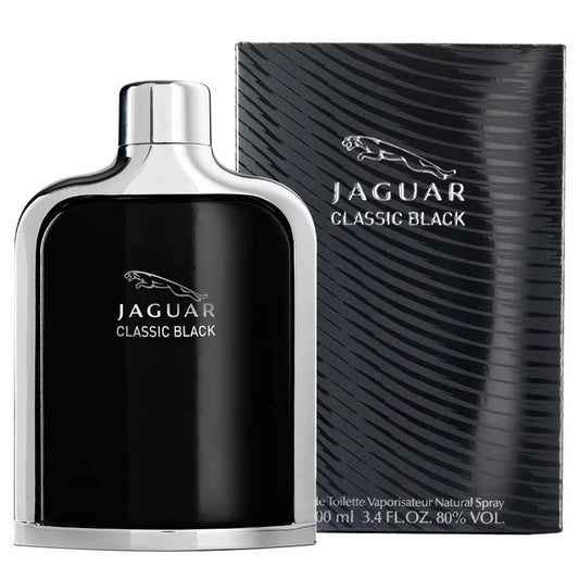Jaguar Classic Black perfume bottle and box, sleek black packaging, men's fragrance
