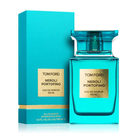 Turquoise Tom Ford Neroli Portofino perfume bottle and box, 100ml Eau de Parfum