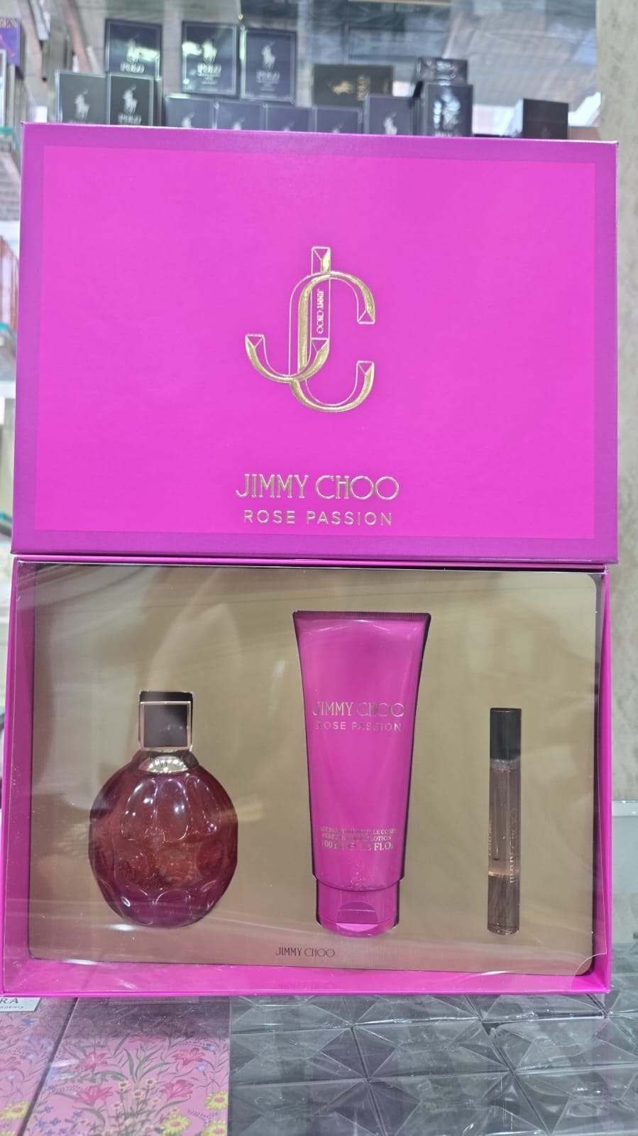 Jimmy Choo Rose Passion Gift Set for Women (100ml EDP + 100ml Body Lotion + 7.5ml Travel Spray)
