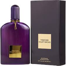 Purple Tom Ford Velvet Orchid perfume bottle with matching box, luxury fragrance