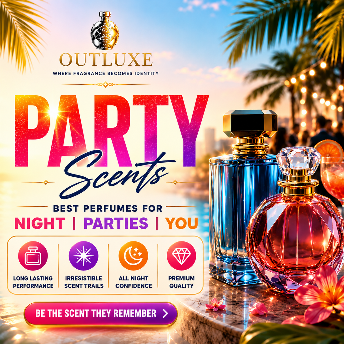Luxury party perfumes for night events, featuring long-lasting oud & premium Arabic fragrances with irresistible scent trails