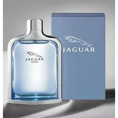 Jaguar Classic perfume bottle and box in blue, luxury men’s fragrance product display